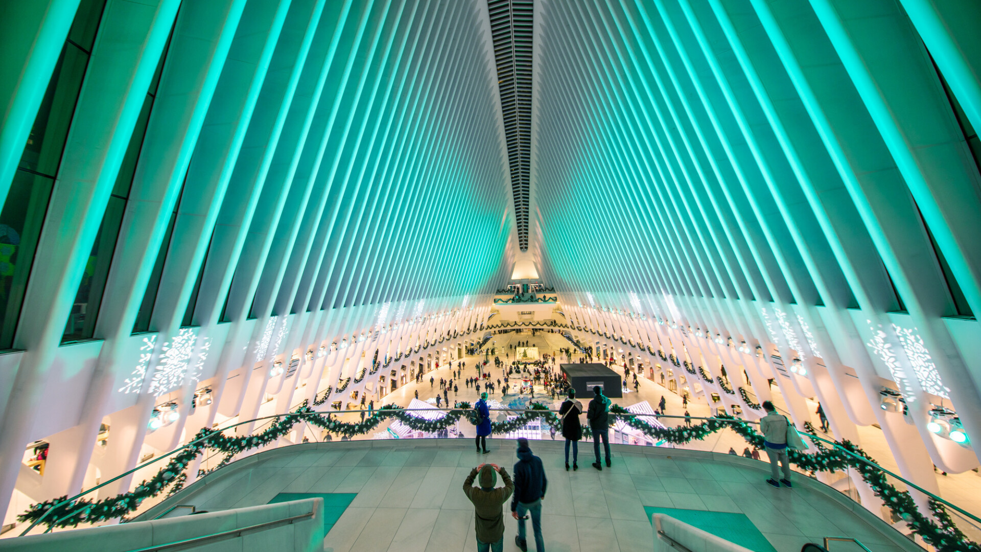 NEW YORK CITY - DECEMBER 2018: Interior view of World Trade Center Oculus building and transportation hub at night